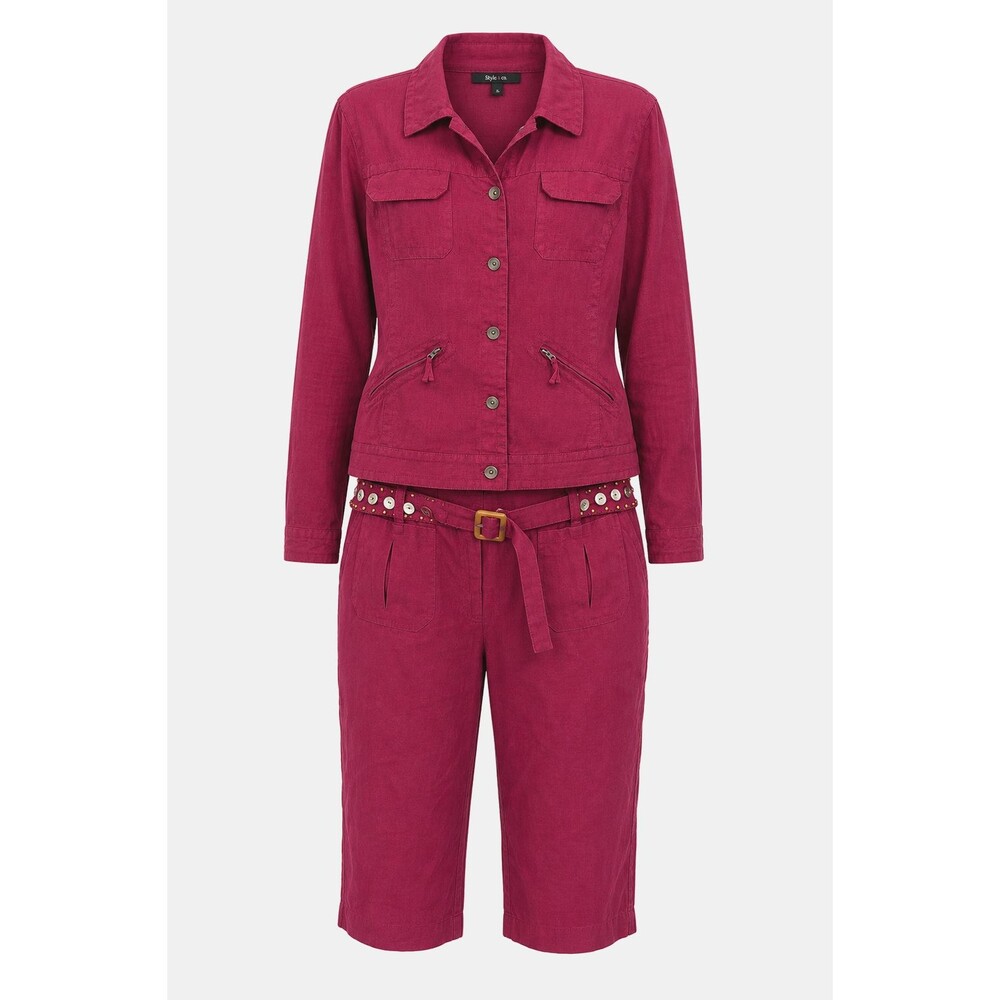 Style & Co 3pc Linen Pants Outfit Set Jacket Pants XL 14 Red Raspberry Suit Belt